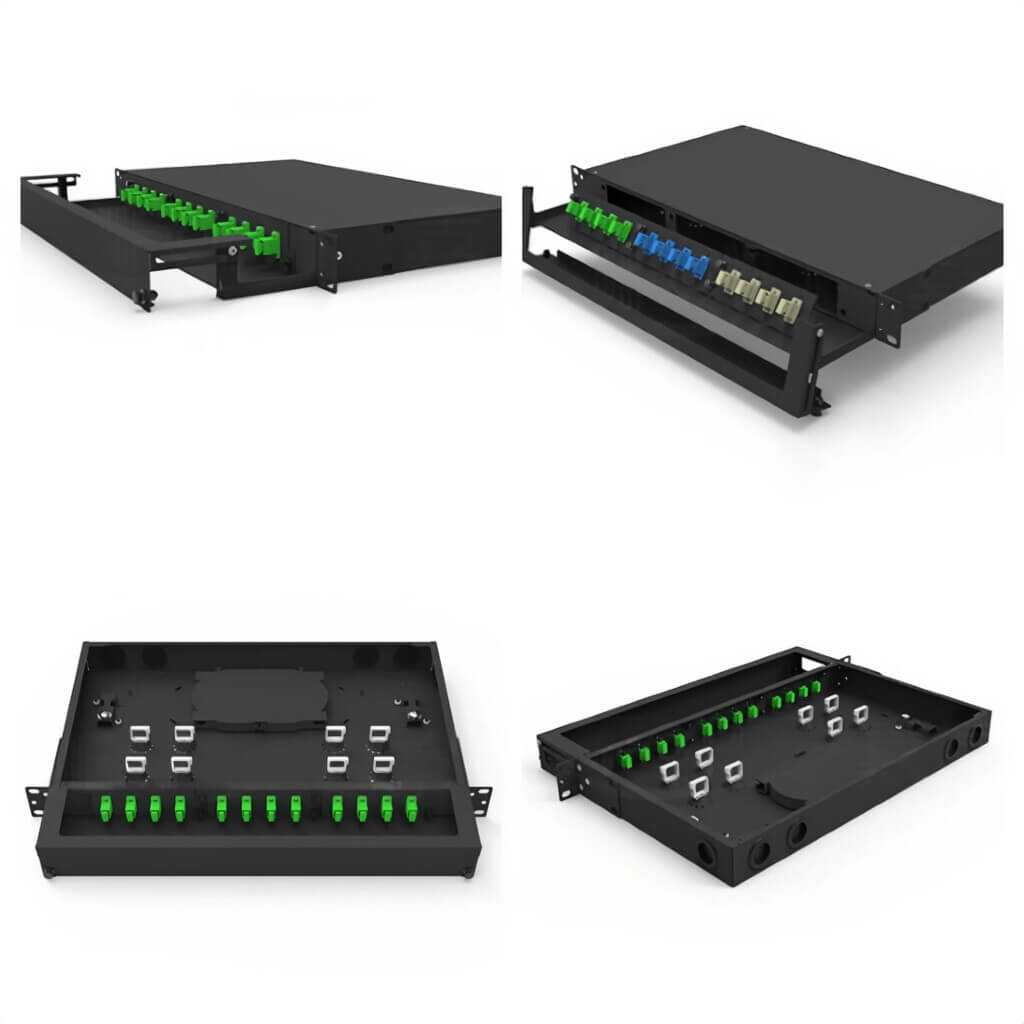 19/21 inch rack mounted fiber distribution box, 24/48 core all in one fusion & distribution
